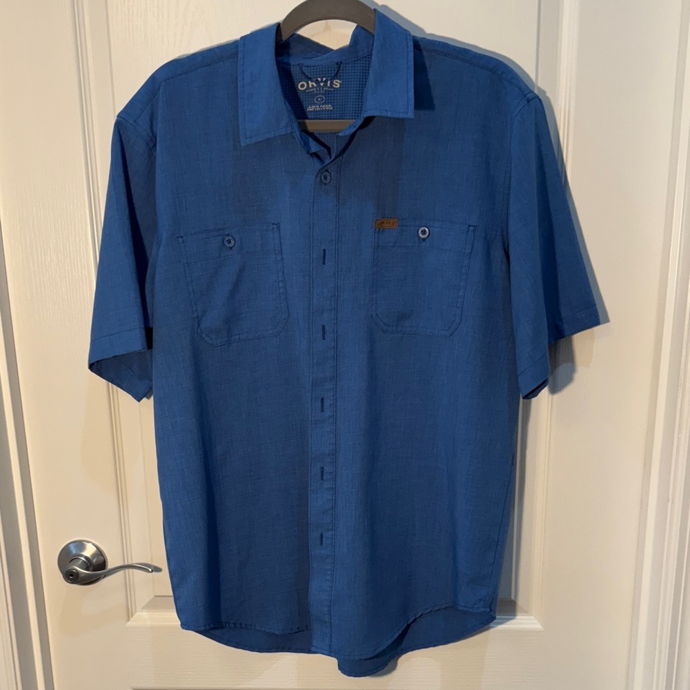 Orvis Men's Casual Blue Button Down Shirt Size L